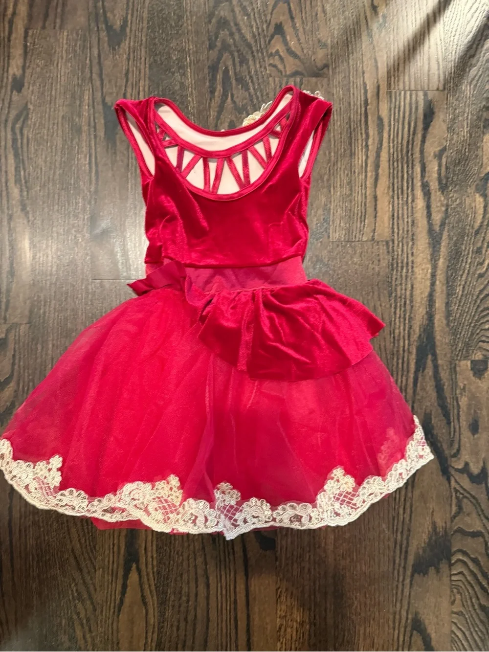 Weissman Red Tulle Ballet Costume with Cream Lace Appliqué